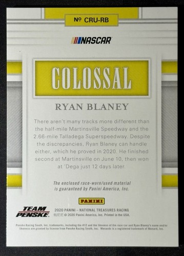 2020 National Treasures Colossal Tires Relic Ryan Blaney 11/25 CRU-RB NASCAR - Picture 2 of 3