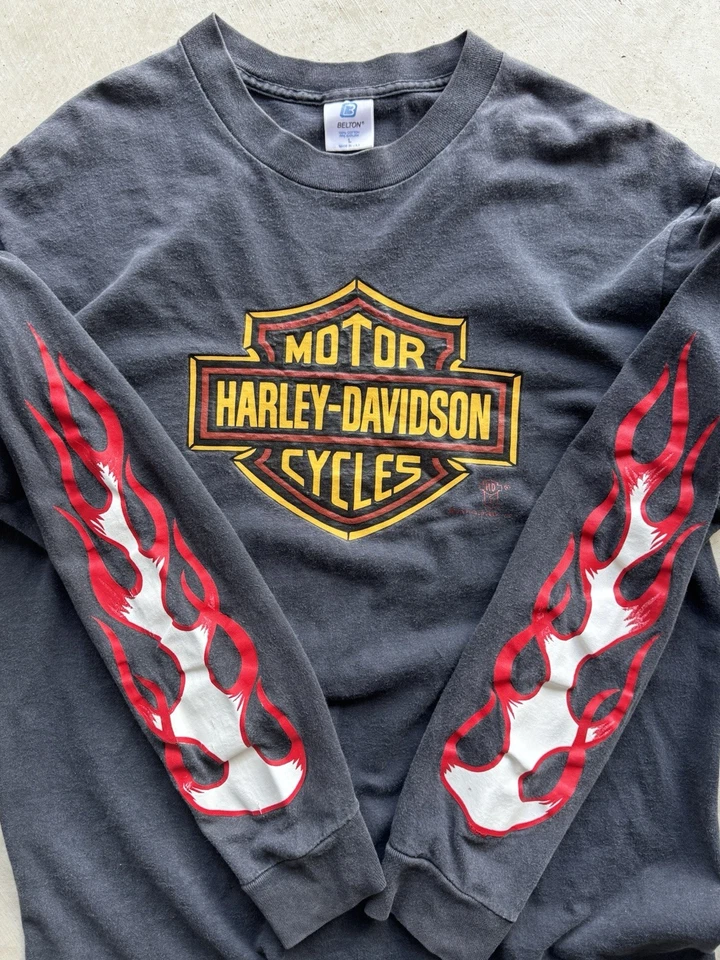 Rare Faded Vintage 80s Harley Davidson Flame Longsleeve size L - Image 3 of 4