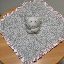 Carter  s Bear Lovey Blanket Gray Cheetah Print Pink Ruffle Trim 2013