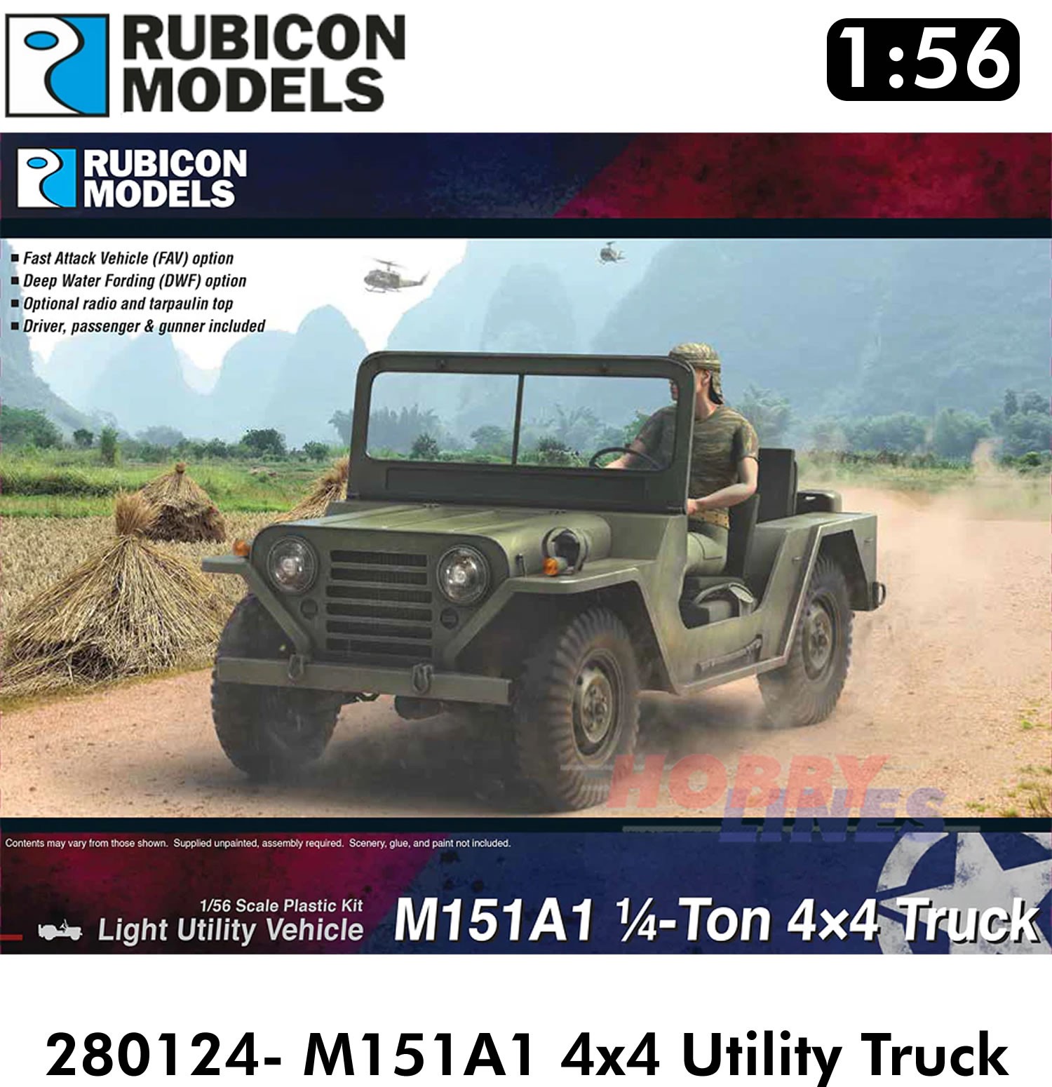 M151A1 4X4 UTILITY TRUCK 1/4 Ton Jeep Kit 1:56 Rubicon Models 280124