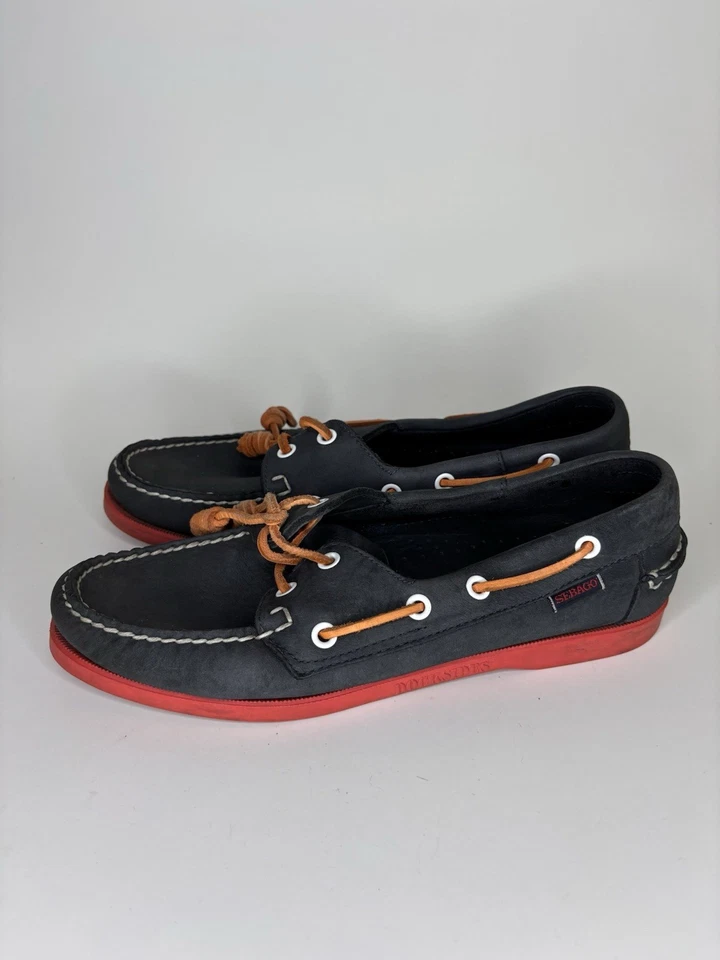 Mocassins femininos Sebago Docksides azul marinho camurça 2 olhos tamanho 40 EUA 9M barco - Imagem 3 de 4