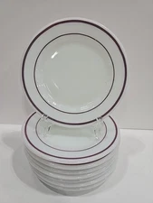 8 Vintage Pyrex Burgundy Band Stripe 6 3/4" Bread And Butter Plates Free S&H