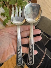 Vintage Hopi Or Navajo Overlay Sterling Silver Salad Server Set  Native American