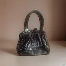 Vintage Y2K Guess Shoulder Bag Black Charms Snake Print Slouchy Satin Lined
