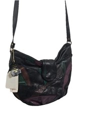1990s Younkers Genuine Leather Patchwork Purse Black Handbag Shoulder Strap NWT