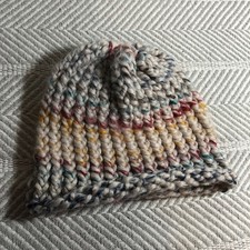 Knit Beanie Kids Size Cream Rainbow Super Soft Hat Cap Handmade