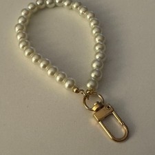 Faux Pearl Beaded Wristlet Keychain Bag Bling Detachable