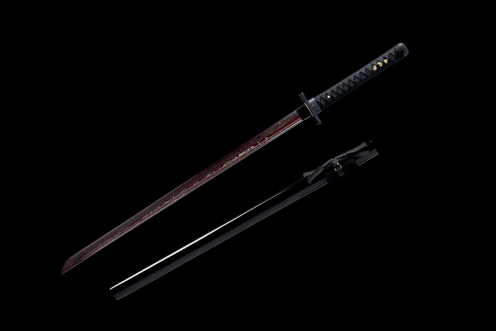 Full Tang Japanese Samurai Sword Black Dragon Ninjato Damascus Folded Steel