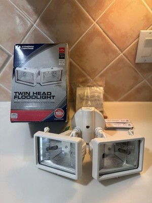 NEW Lithonia Lighting Twin Head Halogen Flood Light OutdoorSecurityFixture White