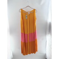 Carolina Herrera Colorblock Pleated Knit Maxi Dress Yellow Pink Orange Women XXL