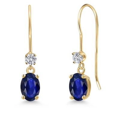 14K Yellow Gold Sapphire and Lab Grown Diamond Earrings for Women | 1.23 Cttw |