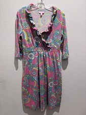 Lily Pulitzer Women s Empire Waist Jersey Floral Dress Pink Multicolor Ruffle M