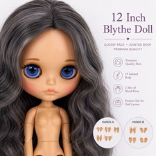 Free shipping Blythe ICY Doll Tan Skin matte face gray Hair 12 inch BJD Nude