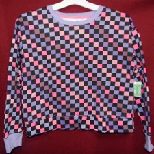 Girls Size 7/8 Pink and Purple Sparkling Checkered Fleece Top by Extremely Me