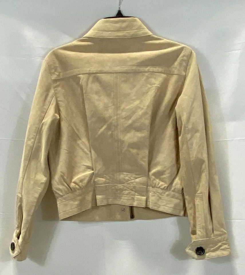 Chaqueta con botones de cuero beige Coach para mujer talla 10 Foto 2 de 4