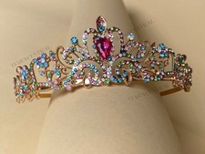 Tiara kids princess gold tone multicolor crystal tiara headband hair accessory