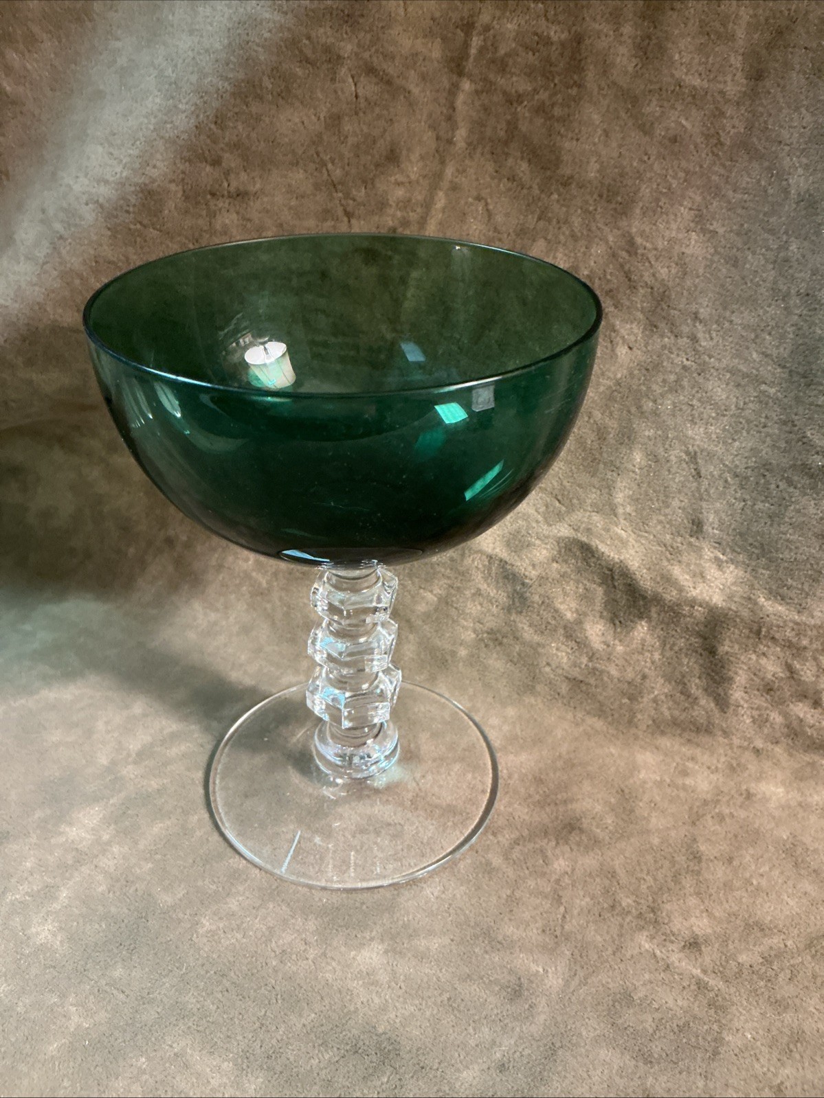 Vintage 1940s Tiffin glass Killarney green hex stem sherbet/champagne