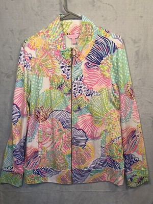 LILLY PULITZER Reagan Jacket Roaring Seas UPF 50+ Full Zip Women s Large 
