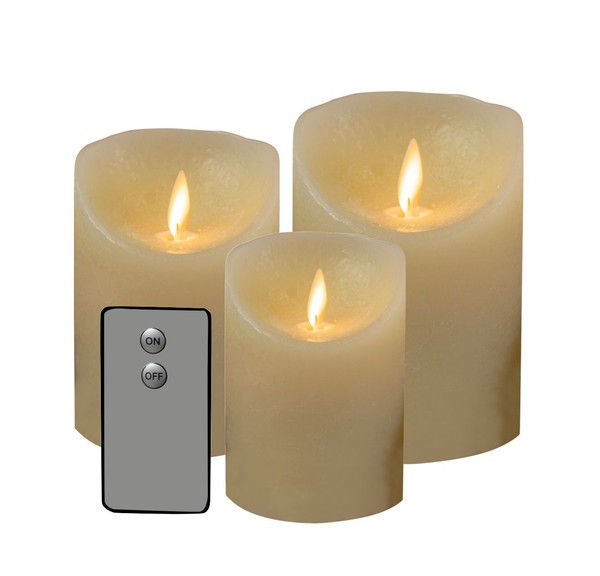 3Er Set Led Echtwachs Kerze Fernbedienung Wachskerze Stumpenkerze Flammenlos-image
