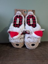 Dearfoams Santa Hat Bear M 7-8 W 9-10 Unisex Memory Foam Slippers NWT