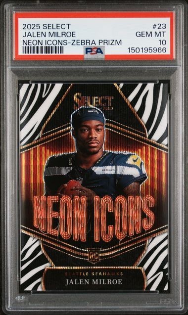 2025 Panini Select jalen Milroe #23 Neon Icons Zebra prizm PSA 10 Pop 1