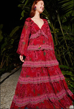 New FARM RIO Shiny Flowers Maxi Dress Women’s XS Boho Tiered Ruffle Floral Gown