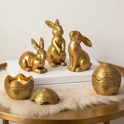 Easter Bunny Decorations, 5 Pieces Spring Bunny Figurines with Easter Egg, Sm...