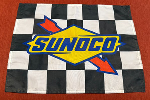 Sunoco Gas Oil Checkered Flag Racing Banner Black White Garage Man Cave Decor