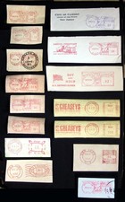 15 US , Canada, Ireland,UK Metered Postage Stamps, 1932-1975.   14 Uncancelled