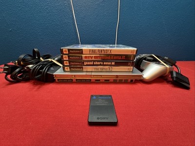 Sony PlayStation 2 Silver Slim PS2 Console Bundle TESTED SCPH-77001