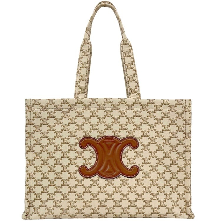 Celine Large Cabas Thais Tote Bag, Beige/Brown Triomphe, 196762EZ6.01BC,