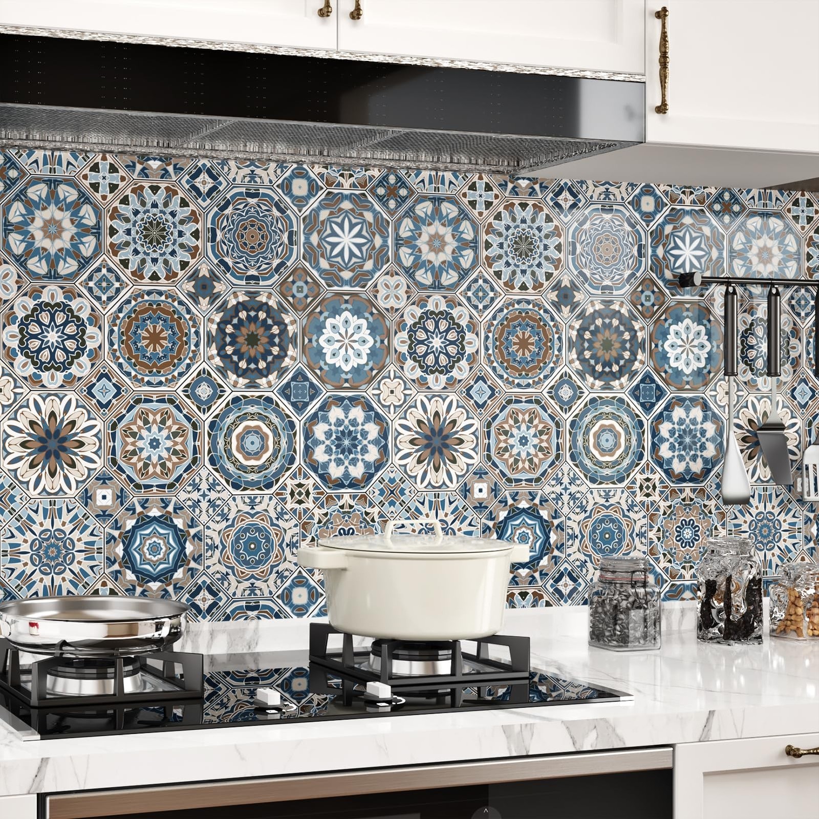 Boho Peel and Stick Wallpaper Self-Adhesive Bohemian Tile Contact Paper for Kitchen Backsplash