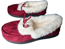 MOCCASIN SLIPPERS, SUEDE WITH FAUX FUR LINING, WOMANS LARGE 9-10, NEW