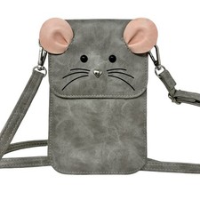 Mouse Ear Phone Shoulder Crossbody Concert Festival Bag Gray Card Money Holder