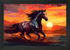 horse running at sunset Framed Wall Art Poster Canvas Print Picture