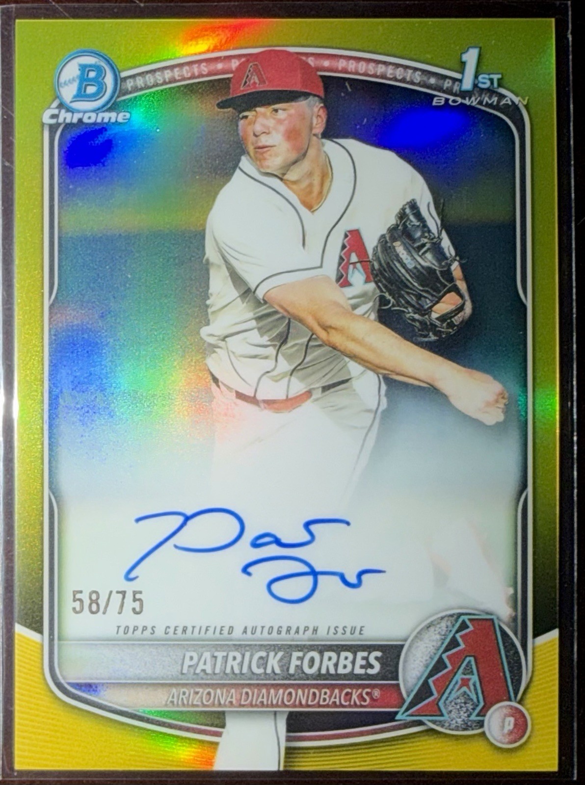 2025 Bowman 1st Chrome Draft Prospect Patrick Forbes Auto Yellow /75