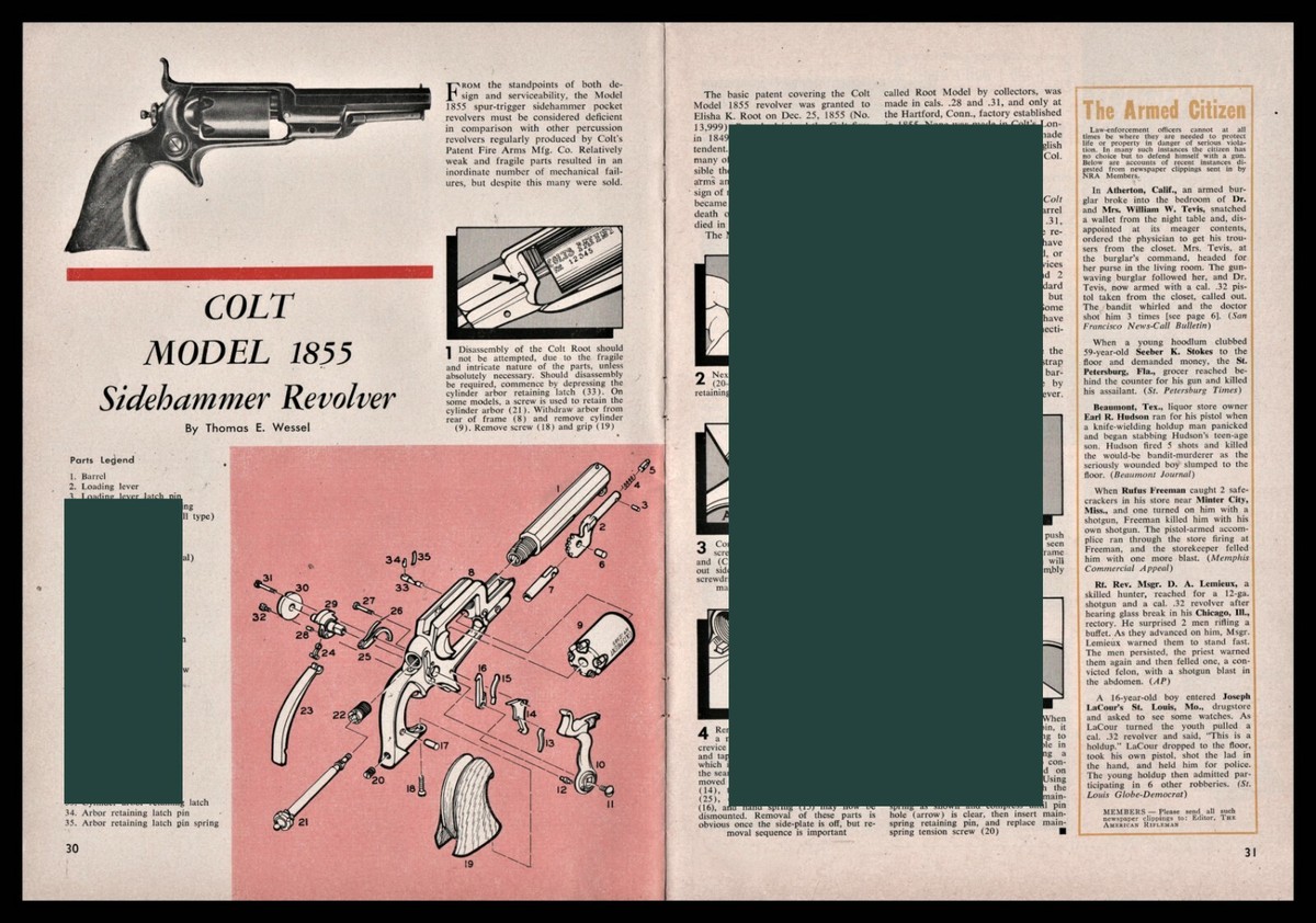1961 COLT Model 1855 REVOLVER Exploded View..Parts List..2-page