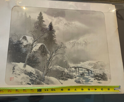 Vintage signed Japanese winter landscape painting silk | eBay