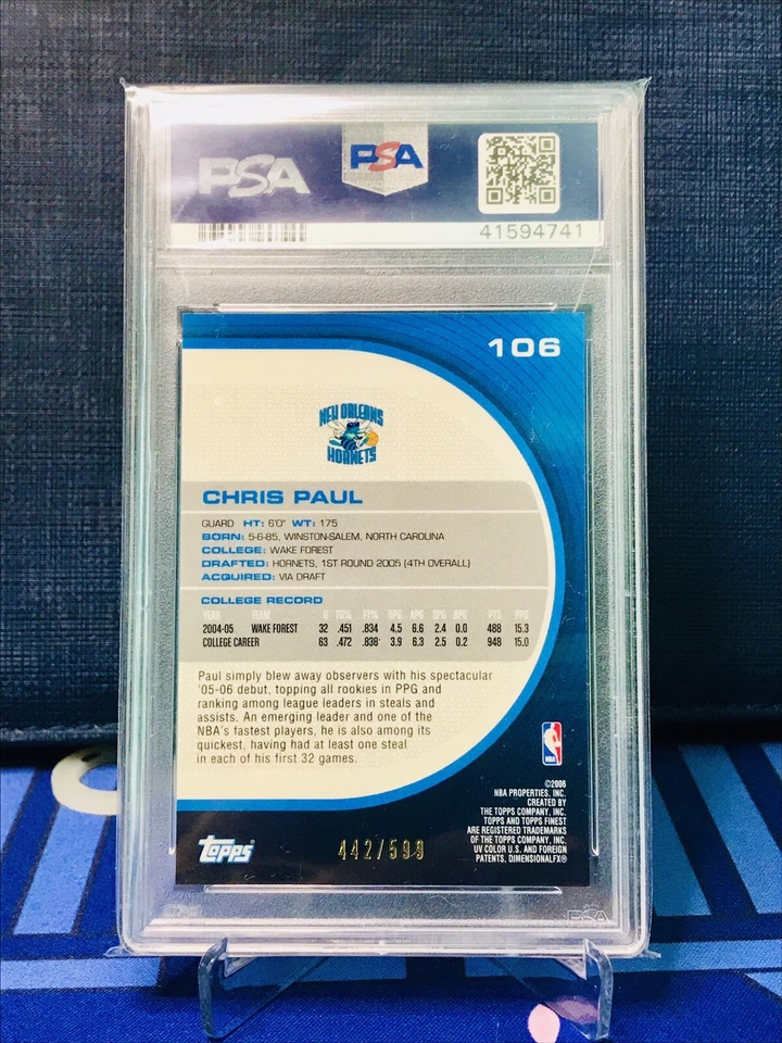 2005-06 Topps Finest Chris Paul Blue #106 /599 Rookie (RC) PSA10 POP 23 - Image 2 of 3