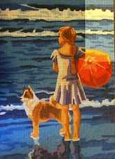 "Girl with Ball" Printed Needlepoint Tapestry  Kit  6322K