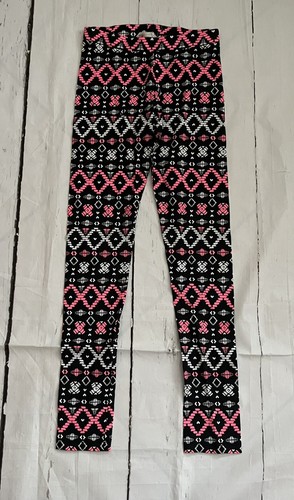 H & M Girls Pink Black Tribal Aztec Geometric Leggings Size 11-12Y - Picture 2 of 5