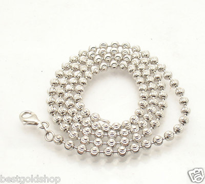 4 mm 24 Zoll Mondschliff Perlen Kugel Halskette Kette für Erkennungsmarke Echt Sterlingsilber 925