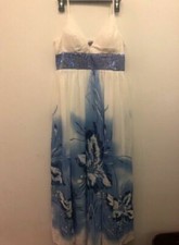 EVER PRETTY JUNIORS LONG EVENING GOWN, BLUE & WHITE, SIZE 8