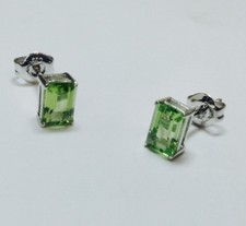 Solid 14K White / Yellow Gold Natural Peridot Gemstones Stud Earrings NEW