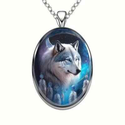 #ad Creative Animal Wolf Head Oval Pendant Necklace Decoration Accessories $13.50