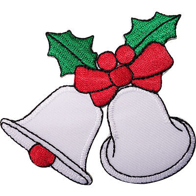 Weihnachtsglocken Stechpalme rote Schleife bestickt Bügelbild/Aufnähen Patch Deko Abzeichen