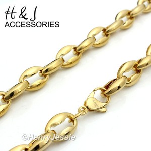 Authentic 18-40"MEN 316L Stainless Steel WIDE 8mm Gold Plated Puffed Mariner Link Necklace