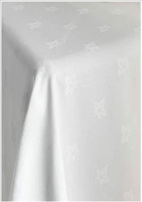 ALL WHITE LINEN WHITE TABLE LINEN TABLECLOTH 100% EGYPTIAN COTTON SATIN BAND & IVYLEAF 11 SIZES