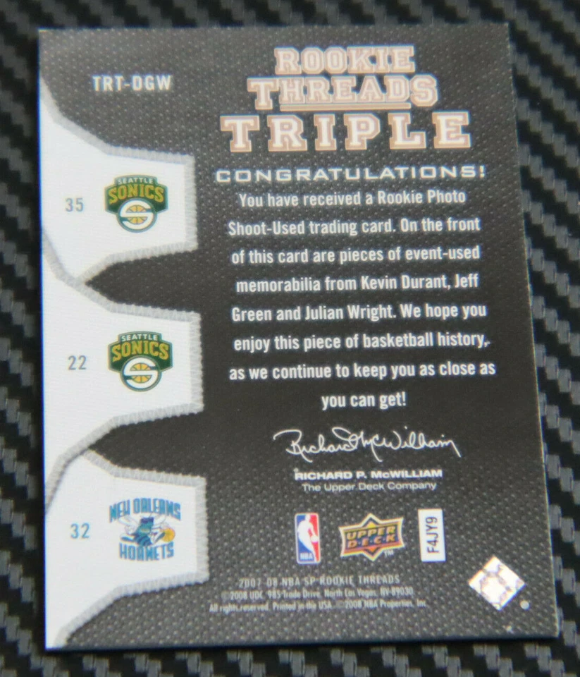 SP ROOKIE THREADS 2007-08 - KEVIN DURANT / WRIGHT / VERDE - TRIPLE ROOKIE JSY Foto 2 de 2