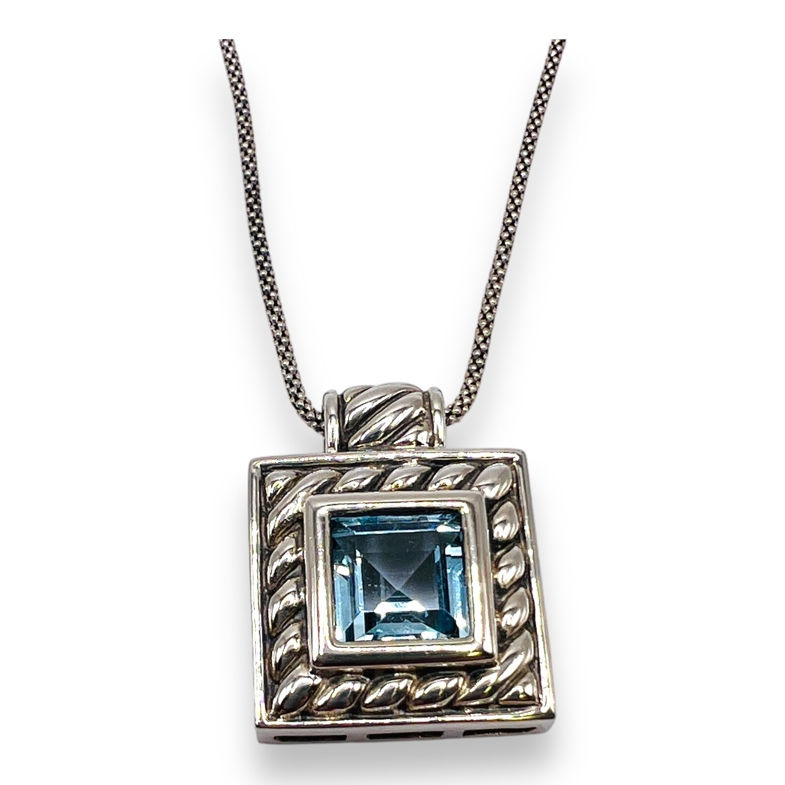 Solid 925 Oxidized Sterling Silver Blue Topaz Pen… - image 4